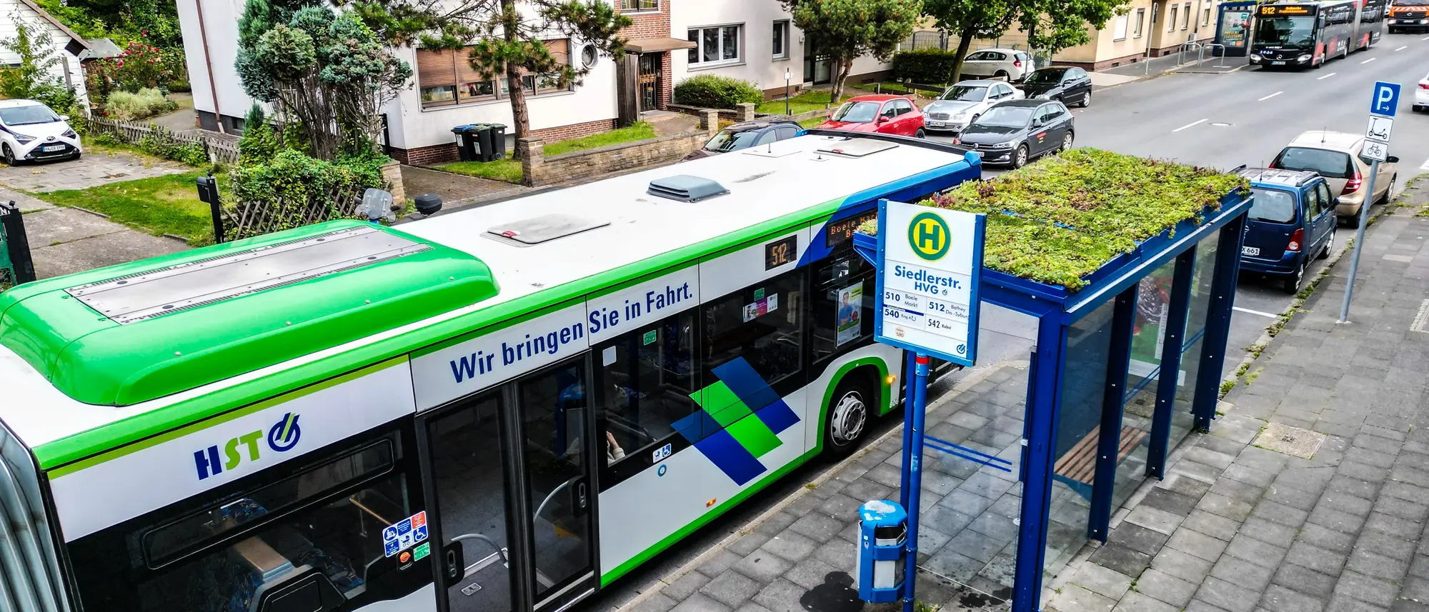 05.10.2023; Die ersten grünen und nachhaltige Bushaltestellen auf der Boeler Straße in Hagen; Bushaltestellen mit Sedumdächern